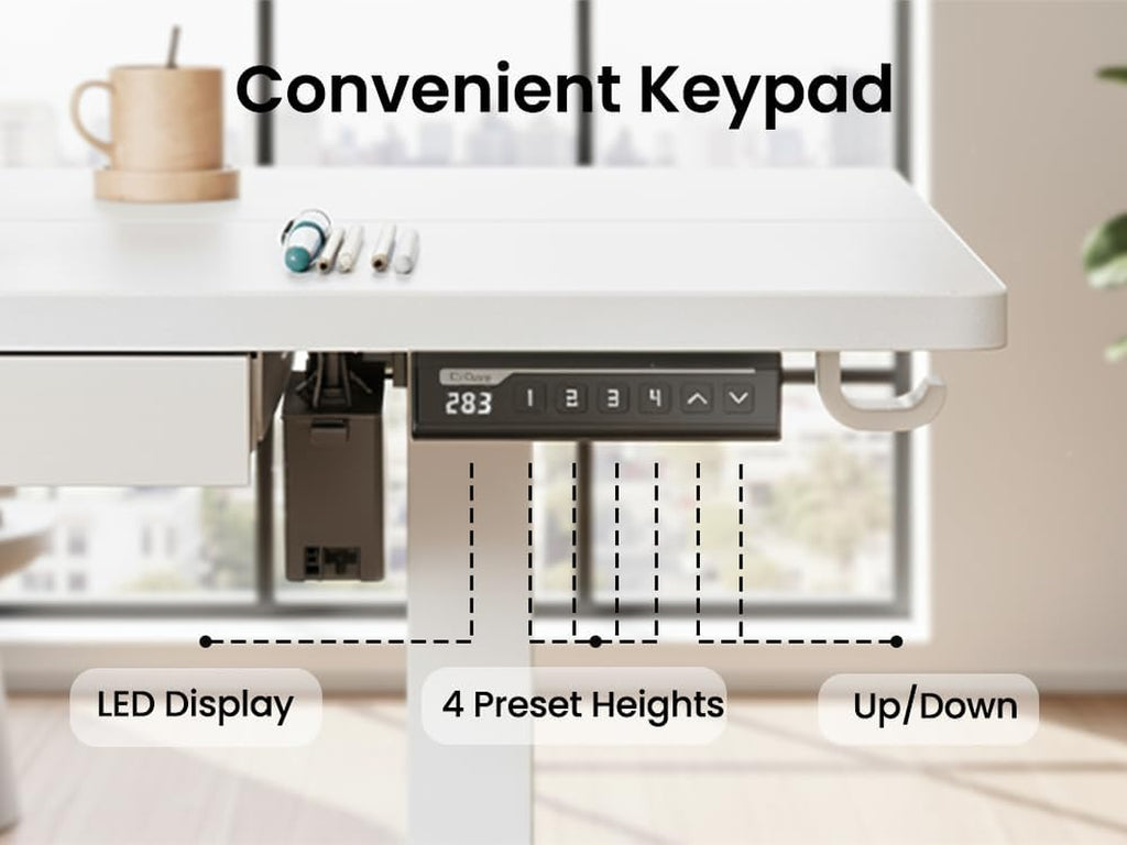 44 Inch Electric Standing Desk with Drawers, Adjustable Height with Storgear, 4 Memory Height Settings, Sit Stand up Desk for Home Office & Computer Workstation, White