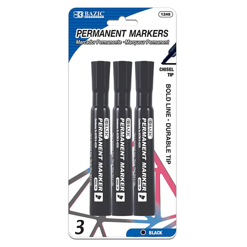 Black Chisel Tip Desk Style Permanent Markers (3/Pack)